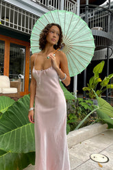 Chic Sheath Spaghetti Straps Light Pink Long Party Dress with Backless