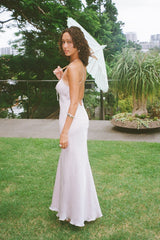 Chic Sheath Spaghetti Straps Light Pink Long Party Dress with Backless