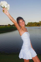 Chic Sheath Strapless Light Blue Short Homecoming Dress with Ruffles