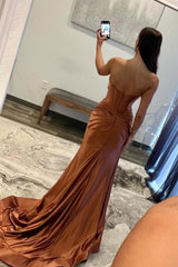 Chic Sweetheart Long Mermaid Satin Corset Prom Dress with High Slit