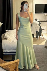 Chic light Green Satin Straps Mermaid Formal Dress with Subtle Twist