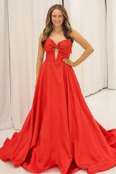 Classic A Line Sweetheart Red Corset Prom Dress with Keyhole Beading