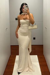 Classic Mermaid Strapless Yellow Long Prom Dress with Scarf