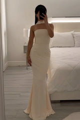 Classic Mermaid Strapless Yellow Long Prom Dress with Scarf