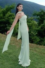 Classic Mermaid Strapless Yellow Long Prom Dress with Scarf