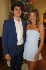 Cute A Line Strapless Light Blue Short Homecoming Dress with Ruched