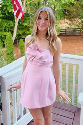 Cute A Line Strapless Light Pink Short Homecoming Dress with Ruched