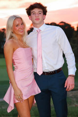 Pretty A Line Strapless Pink Satin Short Homecoming Dress