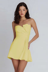 Cute A Line Homecoming Dress with Strapless Corset Bodice and Mini Skirt