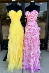 Cute Sweetheart Mermaid Prom Dress with Long Pleated Tulle and Ruffle Chiffon Layers