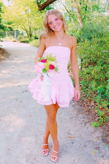 Cute Sheath Strapless Light Pink Short Homecoming Dress with Ruched