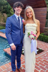 Cute Sheath Strapless White Long Prom Dress with Bowknot