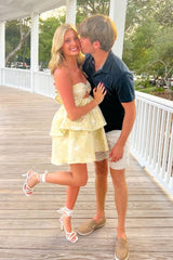 Cute A Line Sweetheart Light Yellow Short Homecoming Dress with Keyhole