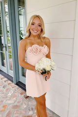 Cute Bodycon Strapless Mini Homecoming Dress with 3D Rosette Bodice Detail