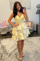 Dreamy Floral Homecoming Dress with Lace Corset Bodice and Tiered Mini Skirt