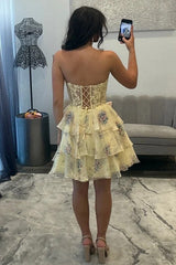 Dreamy Floral Homecoming Dress with Lace Corset Bodice and Tiered Mini Skirt