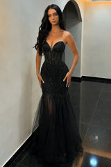 Elegance Black Sequin Mermaid Prom Dress with Sheer Corset Bodice