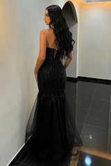 Elegance Black Sequin Mermaid Prom Dress with Sheer Corset Bodice