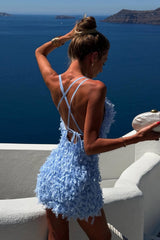 Elegant Baby Blue Bodycon Homecoming Dress with 3D Petal Details
