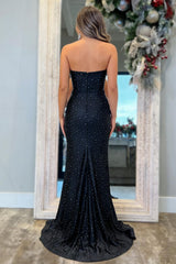 Elegant Black Mermaid Prom Dress with Sparkle Detail and Plunge Neckline