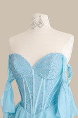 Elegant Light Blue Sweetheart Corset Prom Gown Featuring a Layered Ruffle Skirt