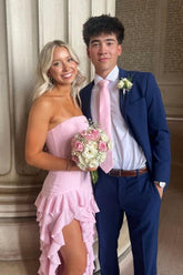 Elegant Light Pink Strapless Sheath Prom Dress with Cascading Ruffles