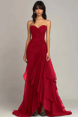 Elegant Mermaid Sweetheart Long Ruched Prom Dress with Layered Skirt
