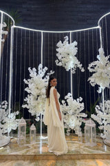 Elegant Strapless A-Line Chiffon Long Prom Dress with Scarf Detail