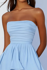 Elegant Strapless A-Line Mini Homecoming Dress with Soft Ruffle Tiers