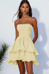 Elegant Strapless A-Line Mini Homecoming Dress with Soft Ruffle Tiers