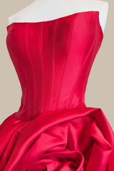 Elegant Strapless Corset Prom Dress with Statement Floral Accent and Voluminous Ball Gown Skirt