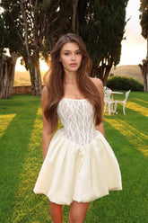Elegant Strapless Corset Satin Short A-Line Ivory Homecoming Dress