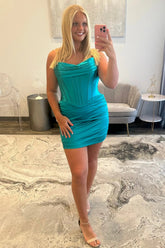 Elegant Strapless Corset Style Ruched Bodycon Mini Homecoming Dress