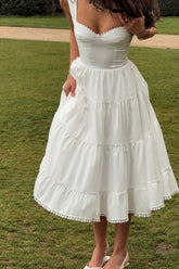 Elegant White A-Line Sweetheart Tiered Midi Homecoming Party Dress