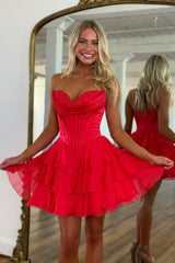 Elegant A-Line Sweetheart Short Tiered Chiffon Skirt Homecoming Dress