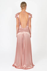 Elegant A Line Deep V Neck Yellow Long Party Dress with Open Back