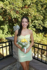 Fairy Inspired Light Yellow Spaghetti Straps Sequin Homecoming Dress