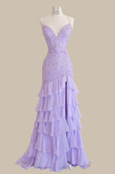 Fairy Tale Lalic Mermaid Lace Prom Dress with Cascading Ruffle Train