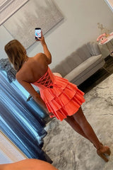 Fashion Glitter Homecoming Dress with Corset Bodice and Layered Mini Skirt