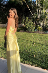 Fashion Sheath Spaghetti Straps Yellow Long Party Dress with Keyhole