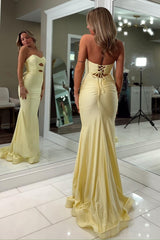 Fashionable Mermaid Sweetheart Yellow Long Prom Dress with Keyhole Criss Cross Back