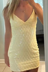 Sparkly Sheath Spaghetti Straps Light Blue Sequins Short Homecoming Dress