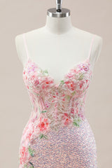 Pink Prom Dress in Mermaid Style Featuring Floral Appliqués and Shimmering Sequins