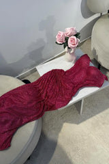 Dark Red Glitter Bodycon Homecoming Dress with Sweetheart Neck Spaghetti Straps Ruched Side Slit