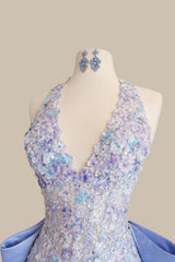Glamorous Embellished Lavender Halter Neck Mermaid Dress with a Train for Prom