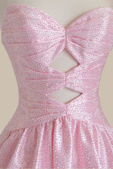Glamorous Pink Strapless Prom Dress Corset Bodice Tiered Ruffles & Sleek Satin Formal Gowns