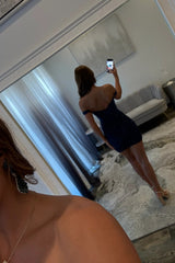 Glitter Off-the-Shoulder Beaded Lace Homecoming Dress with Sheer Corset Bodice