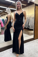 Glitter Royal Blue Spaghetti Straps Lace Up Prom Dress with Lace Top