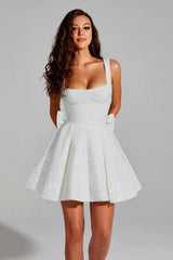 Glitter Square Neck Flared A-Line Homecoming Dress with Back Bow