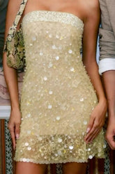 Glitter Strapless Short Homecoming Dress with All-Over Sequin Embellishments